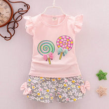 Load image into Gallery viewer, Summer Baby clothing 2pcs Girls&#39;s casual suit Print candy T-Shirt+ Floral short pants 0-2 years old Infant suits Toddler newbon