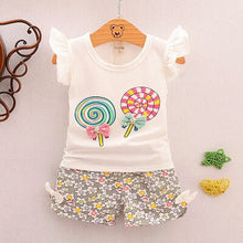 Load image into Gallery viewer, Summer Baby clothing 2pcs Girls&#39;s casual suit Print candy T-Shirt+ Floral short pants 0-2 years old Infant suits Toddler newbon