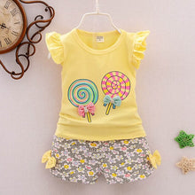 Load image into Gallery viewer, Summer Baby clothing 2pcs Girls&#39;s casual suit Print candy T-Shirt+ Floral short pants 0-2 years old Infant suits Toddler newbon