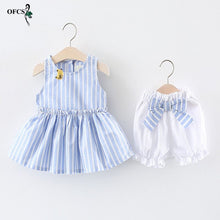 Load image into Gallery viewer, Children&#39;s clothing girls&#39; suit summer infant children vertical stripes shorts 2pcs sets children baby girl Halter dress 1-3 Y