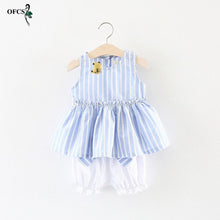 Load image into Gallery viewer, Children&#39;s clothing girls&#39; suit summer infant children vertical stripes shorts 2pcs sets children baby girl Halter dress 1-3 Y