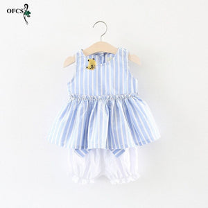 Children's clothing girls' suit summer infant children vertical stripes shorts 2pcs sets children baby girl Halter dress 1-3 Y