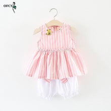 Load image into Gallery viewer, Children&#39;s clothing girls&#39; suit summer infant children vertical stripes shorts 2pcs sets children baby girl Halter dress 1-3 Y