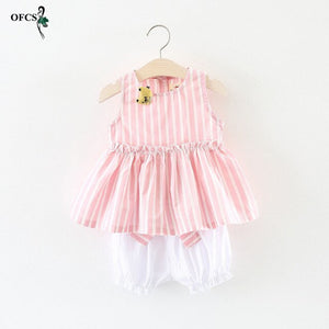 Children's clothing girls' suit summer infant children vertical stripes shorts 2pcs sets children baby girl Halter dress 1-3 Y