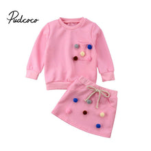 Load image into Gallery viewer, 2019 Autumn Kids Baby Girl Clothes Long Sleeve Sweatshirts+Pompom Lace-up Skirt Casual 2PCS suits Student Girls&#39; Clothing Sets