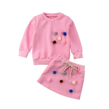 Load image into Gallery viewer, 2019 Autumn Kids Baby Girl Clothes Long Sleeve Sweatshirts+Pompom Lace-up Skirt Casual 2PCS suits Student Girls&#39; Clothing Sets