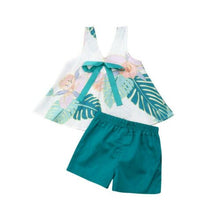 Load image into Gallery viewer, Baby Girl Clothes 2019 Hot Summer New Girls' Sleeveless Leaves Printed Bowknot Tops+Shorts Clothing Sets Kids Bay clothes