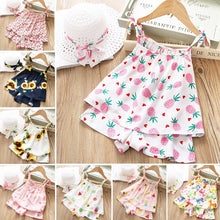 Load image into Gallery viewer, 2-6Y Baby Girl Clothes 2019 Hot Summer Fashion Girls' Clothing Sets Kids Bay clothes Toddler cotton flower shirt+Pants+Hats