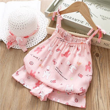Load image into Gallery viewer, 2-6Y Baby Girl Clothes 2019 Hot Summer Fashion Girls' Clothing Sets Kids Bay clothes Toddler cotton flower shirt+Pants+Hats