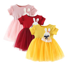 Load image into Gallery viewer, Baby Girls Clothing 2019 New Cute Girls&#39; Summer Solid Color Rabbit Ears Printed T-shirt Spliced Gauze Dresses Baby Girl Dresses