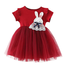 Load image into Gallery viewer, Baby Girls Clothing 2019 New Cute Girls&#39; Summer Solid Color Rabbit Ears Printed T-shirt Spliced Gauze Dresses Baby Girl Dresses