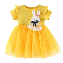 Load image into Gallery viewer, Baby Girls Clothing 2019 New Cute Girls&#39; Summer Solid Color Rabbit Ears Printed T-shirt Spliced Gauze Dresses Baby Girl Dresses