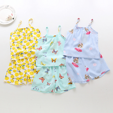 Load image into Gallery viewer, 2019 Summer Children's Striped Ethnic Wind Sleeveless Girls' Suit Clothes Baby Suits Kids T Shirt +Pants Children Clothing Set