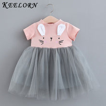 Load image into Gallery viewer, Keelorn Baby Clothing 2019 New Girls&#39; Summer Solid Color Rabbit Ears Printed T-shirt Spliced Gauze Baby Girl Dresses