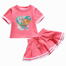 Load image into Gallery viewer, Genuine Paw Patrol Girls' Baby Clothing Children's Wear Summer Cotton Two-Piece Round Neck Skirt T-Shirt Set