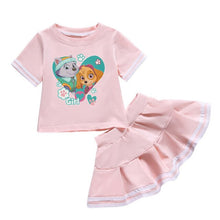 Load image into Gallery viewer, Genuine Paw Patrol Girls' Baby Clothing Children's Wear Summer Cotton Two-Piece Round Neck Skirt T-Shirt Set
