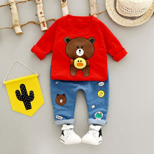 Load image into Gallery viewer, Baby Boys Clothing 2018 New Autumn Boys&#39; Long Sleeve Suit Pure Cotton Two-piece Kids Cartoon Casual Suit Christmas Day Gift