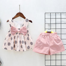 Load image into Gallery viewer, 2019 Hot Summer New Girls' Clothing Sets Toddler Kid Baby Girl Outfits Clothes Dot Print Bowknot T-shirt Vest+Shorts Set W627