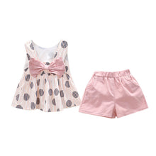 Load image into Gallery viewer, 2019 Hot Summer New Girls' Clothing Sets Toddler Kid Baby Girl Outfits Clothes Dot Print Bowknot T-shirt Vest+Shorts Set W627