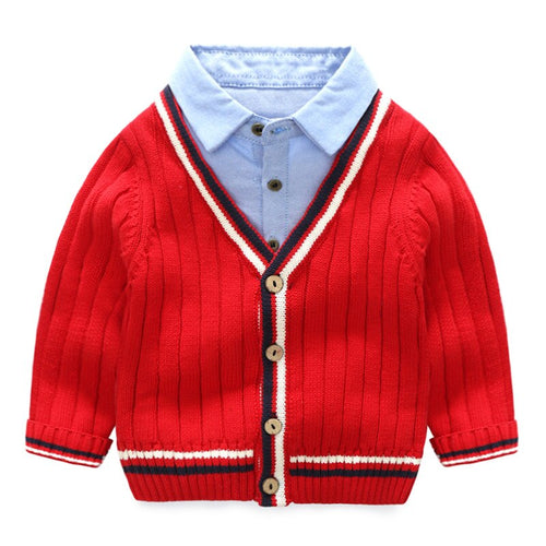 Baby Fake Two Sweaters 2019 Autumn and Winter Clothes New Boys' Children's Clothing Long Sleeve Children's Cardigan Sweater