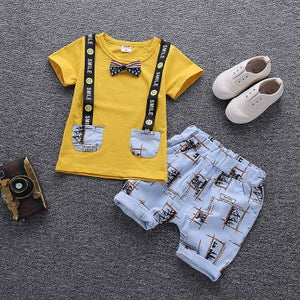 Boys' Clothing Sets Summer Round Neck T-shirt Baby Short-sleeved Suit Vest Boy Clothes Two-piece 1-4 Years Children Clothes