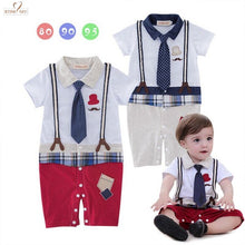 Load image into Gallery viewer, DROPSHIP CAT 2019 New Newborn Baby Boys&#39; Short-sleeved Children&#39;s Wear Tie Gentleman Baby Romper Clothing Summer Wear Red Blue