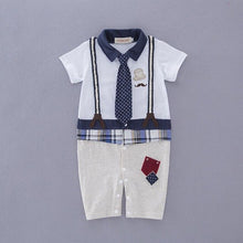 Load image into Gallery viewer, DROPSHIP CAT 2019 New Newborn Baby Boys&#39; Short-sleeved Children&#39;s Wear Tie Gentleman Baby Romper Clothing Summer Wear Red Blue