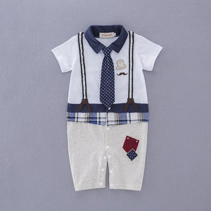 DROPSHIP CAT 2019 New Newborn Baby Boys' Short-sleeved Children's Wear Tie Gentleman Baby Romper Clothing Summer Wear Red Blue