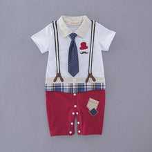 Load image into Gallery viewer, DROPSHIP CAT 2019 New Newborn Baby Boys&#39; Short-sleeved Children&#39;s Wear Tie Gentleman Baby Romper Clothing Summer Wear Red Blue