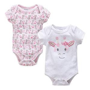 Honeyzone Baby Girl Clothing Outfit Newborn Baby Bodysuits Cartoon Panda White Pink Cotton Short Sleeve Clothes Sets