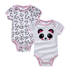 Honeyzone Baby Girl Clothing Outfit Newborn Baby Bodysuits Cartoon Panda White Pink Cotton Short Sleeve Clothes Sets