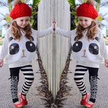 Load image into Gallery viewer, Kids Girls New  Clothing Sets 2019 Baby Panda Sequined Tops T-Shirt + Striped Bow Pants Costume  Girls&#39; Sportswear 1-7Y