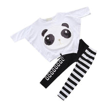 Load image into Gallery viewer, Kids Girls New  Clothing Sets 2019 Baby Panda Sequined Tops T-Shirt + Striped Bow Pants Costume  Girls&#39; Sportswear 1-7Y