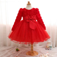 Load image into Gallery viewer, Red Floral Christening Gown Baby Girl Bows Dresses Girls&#39; Dress Vestidos Infantis Party Dress Clothing Autumn Winter Long Sleeve