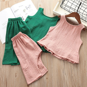 Hot Sale Baby Girl Clothes Summer New Girls' Clothing Sets Kids Baby Clothes Toddler Solid Sleeveless Shirt+harem Pants 2-6Y