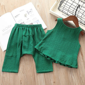 Hot Sale Baby Girl Clothes Summer New Girls' Clothing Sets Kids Baby Clothes Toddler Solid Sleeveless Shirt+harem Pants 2-6Y