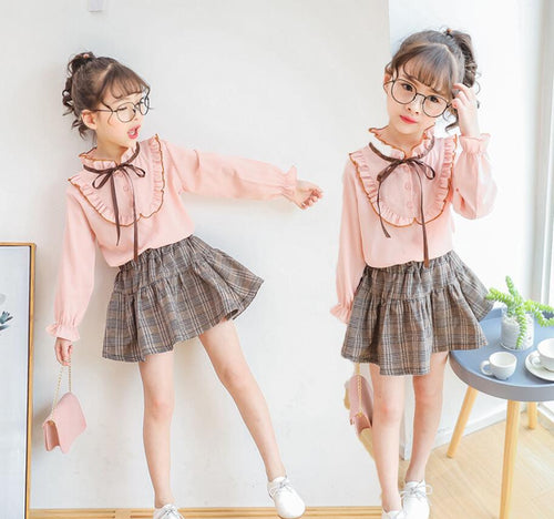 Baby Girl Clothes 2019 Hot Summer New Girls' Clothing Sets Kids Bay clothes Chiffon bowknot Blouse+Skirt HW2314