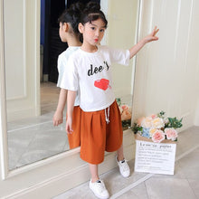 Load image into Gallery viewer, Girls&#39; Clothing 2018 Summer Kids Children Sets Letters leisure Round Neck Short Sleeves + Wide Legged Pants Baby Girl Clothes