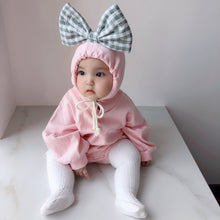 Load image into Gallery viewer, Baby Girls&#39; Cute Autumn Winter Hooded Romper Sweaters Pullovers Plaid Big Bow-tie Cute Sweet Toddler Girl One-Pieces Clothing