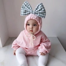 Load image into Gallery viewer, Baby Girls&#39; Cute Autumn Winter Hooded Romper Sweaters Pullovers Plaid Big Bow-tie Cute Sweet Toddler Girl One-Pieces Clothing