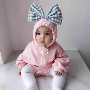 Baby Girls' Cute Autumn Winter Hooded Romper Sweaters Pullovers Plaid Big Bow-tie Cute Sweet Toddler Girl One-Pieces Clothing