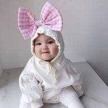 Load image into Gallery viewer, Baby Girls&#39; Cute Autumn Winter Hooded Romper Sweaters Pullovers Plaid Big Bow-tie Cute Sweet Toddler Girl One-Pieces Clothing