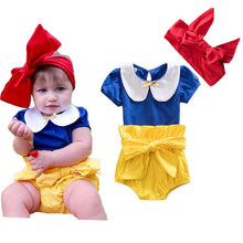 Load image into Gallery viewer, 2018new Baby Girls&#39; Summer Clothing Sets Princess Kids Blue T Shirt+Yellow Shorts+Headband Infant 3pcs Suit Outfits