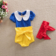 Load image into Gallery viewer, 2018new Baby Girls&#39; Summer Clothing Sets Princess Kids Blue T Shirt+Yellow Shorts+Headband Infant 3pcs Suit Outfits