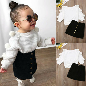 Autumn Kids Baby Girl Clothes Long Sleeve Pompom Sweatshirts+Skirt Casual 2PCS suits Student Girls' Clothing Sets