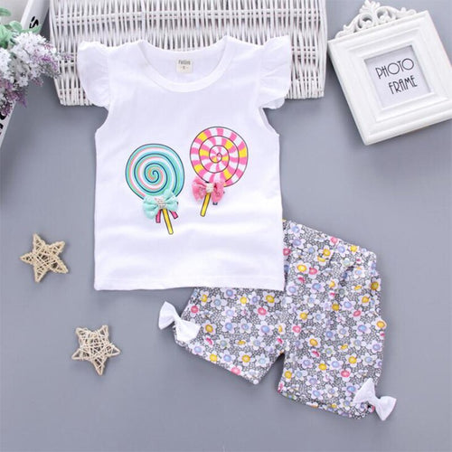 Toddler Baby Girls 2019 Summer New Fashion Girls' Clothing Sets Round Neck Print Outfits Tops+Shorts 2Pcs Casual Wear 3 6 Years