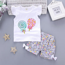 Load image into Gallery viewer, Toddler Baby Girls 2019 Summer New Fashion Girls&#39; Clothing Sets Round Neck Print Outfits Tops+Shorts 2Pcs Casual Wear 3 6 Years