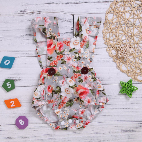 Foreign Trade Small CHILDREN'S Clothing Young Baby Clothes Summer Floral-Print Backless Lace-up Girls' Jumpsuit Crawling Clothes