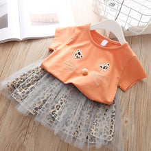 Load image into Gallery viewer, Girls clothes 2019 NEW Children Girls&#39; Clothing Set Baby Girl Clothes Dot Cat Tops +Mesh Skirt Toddler Girls Suit Kids Clothes