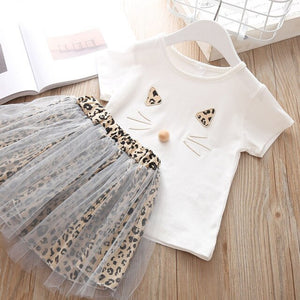 Girls clothes 2019 NEW Children Girls' Clothing Set Baby Girl Clothes Dot Cat Tops +Mesh Skirt Toddler Girls Suit Kids Clothes